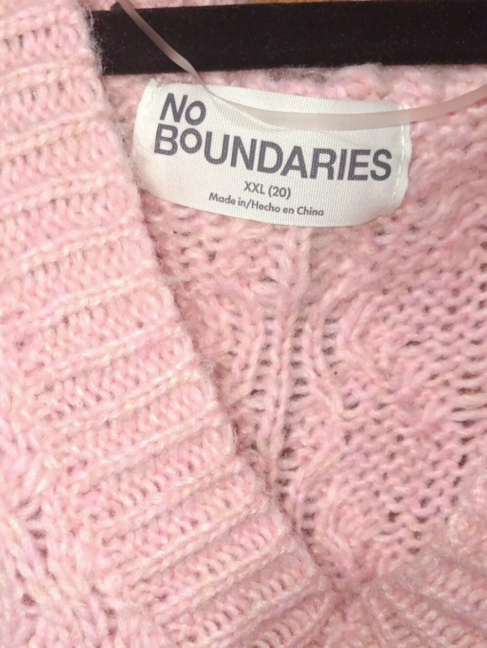 No Boundaries Light Pink Cable V-Neck Sweater - Picture 2 of 4